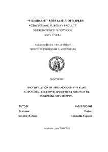 “FEDERICO II” UNIVERSITY OF NAPLES MEDICINE AND SURGERY FACULTY NEUROSCIENCE PhD SCHOOL XXIV CYCLE  NEUROSCIENCE DEPARTMENT