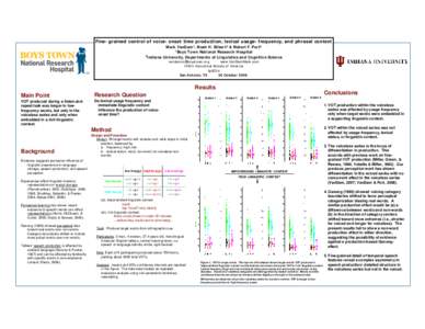 Fine-grained control of voice-onset time production, lexical usage-frequency, and phrasal context Mark VanDam1, Noah H. Silbert2 & Robert F. Port2 1Boys Town National Research Hospital 2Indiana University, Departments of