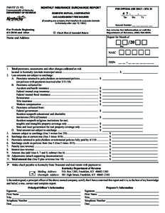 74A117[removed]Commonwealth of Kentucky DEPARTMENT OF REVENUE  MONTHLY INSURANCE SURCHARGE REPORT