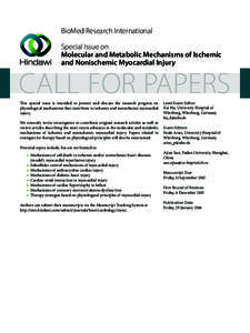 BioMed Research International Special Issue on Molecular and Metabolic Mechanisms of Ischemic and Nonischemic Myocardial Injury  CALL FOR PAPERS