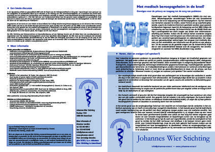 Het medisch beroepsgeheim in de knel?  ✦ Een brede discussie Gevolgen voor de privacy en toegang tot de zorg van patiënten