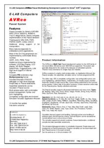 E-LAB Computers AVRco Pascal Multitasking Development system for Atmel AVR singlechips ® ®  E -L AB Com pu t er s