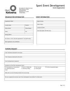 Sport Event Development  Grant Application Recreation & Cultural Services Sport Kelowna Centre