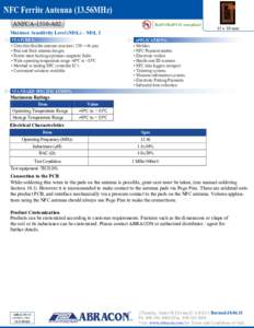 NFC Ferrite Antenna (13.56MHz) ANFCA-1510-A02 Pb  RoHS/RoHS II compliant