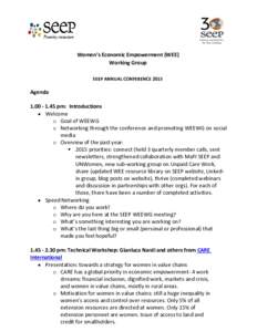 Women’s Economic Empowerment (WEE) Working Group SEEP ANNUAL CONFERENCE 2015 Agendapm: Introductions