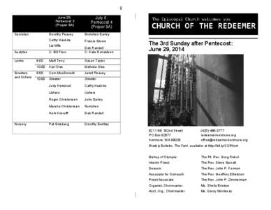 8 June 29:: Pentecost 3 (Proper 8A) Sacristan