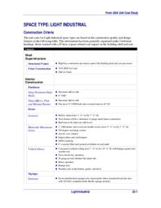 Construction Criteria for Light Industrial Space Type from the GSA Unit Cost Study