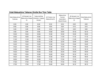 Hotel Matsushima Taikanso Shuttle Bus Time Table Hotel Matsushima Taikanso JR Senseki Line