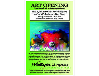 ART OPENING Featuring Asheville artist Lee James Pantas Please join us for an Artist’s Reception and our 17th Anniversary Open House Friday, November 11th, 5-9pm