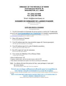 EMBASSY OF THE REPUBLIC OF BENIN 2124 Kalorama Road N. W. WASHINGTON, D.C[removed]Tél: ([removed]Fax: ([removed]Email: [removed]