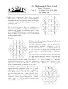 USA Mathematical Talent Search Round 3 Solutions Year 25 — Academic Year 2013–2014 www.usamts.org[removed]In the hexagonal grid shown, fill in each space