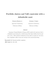 Portfolio choices and VaR constraint with a defaultable asset Emilio Barucci Andrea Cosso