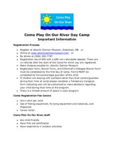 Come Play On Our River Day Camp Important Information Registration Process   