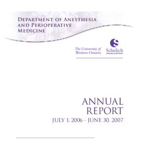 Department of Anesthesia and Perioperative Medicine ANNUAL REPORT