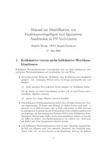 Manual zur Identifikation von Funktionsverbgefu¨gen und figurativen Ausdru¨cken in PP-Verb-Listen Brigitte Krenn, OFAI,  17. Mai 2004