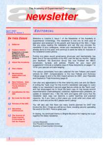 The Academy of Experimental Criminology  Newsletter April 2007 Volume 3, Issue 1