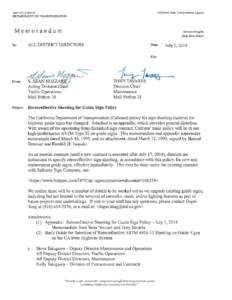 California State Transportation Agency  State of California DEPARTMENT OF TRANSPORTATION  Memorandum