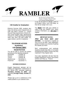 RAMBLER The Newsletter for English Majors Volume 16, Number 1,October 5,2000 www.colostate.edu/Depts/English  120 Credits for Graduation