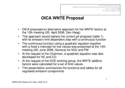 OCE Informal Document No. 52 Fifteenth Plenary Meeting of the Working Group On Off-Cycle Emissions 10 to 11 October 2006 Ann Arbor, Michigan, USA  OICA WNTE Proposal