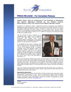 Microsoft Word - Press Release - FAA Charles Taylor Award