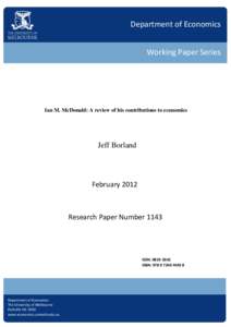 Department of Economics Working Paper Series Ian M. McDonald: A review of his contributions to economics  Jeff Borland