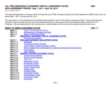 CAL FIRE EMERGENCY EQUIPMENT RENTAL AGREEMENT RATES NEW AGREEMENT PERIOD: May 1, 2011– April 30, [removed]No. 8 March 2011)