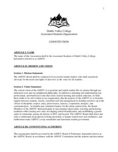 1  Diablo Valley College Associated Students Organization CONSTITUTION