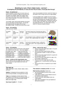 Earthlearningidea - http://www.earthlearningidea.com  Modelling for rocks: What’s hidden inside – and why? Investigating the permeability of rocks and how they let water, oil and gas flow through Rocks - the bubble t