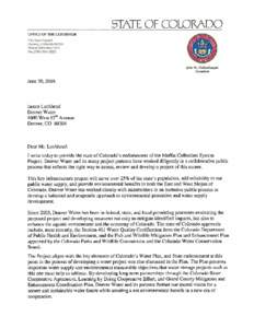 Governor Hickenlooper endorsement of Moffat Collection System Project
