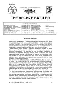 April[removed]Australian Bass, MACQUARIA NOVE MACULE ATA THE BRONZE BATTLER PATRON: Dr Wayne Erskine PhD