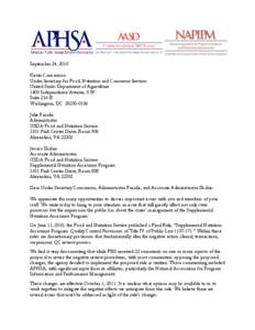 September 24, 2010 Kevin Concannon Under Secretary for Food, Nutrition and Consumer Services United States Department of Agriculture 1400 Independence Avenue, S.W. Suite 216-E