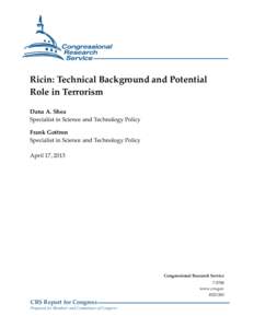 Ricin: Technical Background and Potential Role in Terrorism