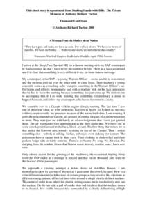 This short story is reproduced from Shaking Hands with Billy: The Private Memoirs of Anthony Richard Turton Thousand Yard Stare © Anthony Richard Turton[removed]A Message from the Mother of the Nation