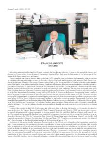 FRANCO LAMBERTIIt is a deep sadness to realize that Prof. Franco Lamberti, the founder and editor for 3 1 years of this journal, the founder and director for 29 years of the former Istituto di Nernatologia Agr