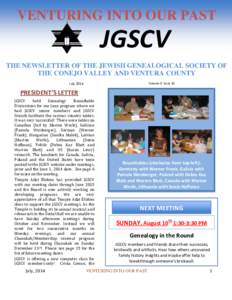 VENTURING INTO OUR PAST  JGSCV THE NEWSLETTER OF THE JEWISH GENEALOGICAL SOCIETY OF THE CONEJO VALLEY AND VENTURA COUNTY