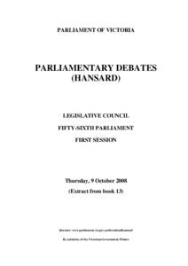 PARLIAMENT OF VICTORIA  PARLIAMENTARY DEBATES (HANSARD)  LEGISLATIVE COUNCIL