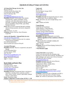 Alphabetical Listing of Camps and Activities All About Kids Therapy Services, Inc. Physical Therapy