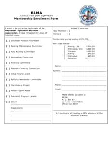 BLMA  a 501(c)3 non profit organization Membership Enrollment Form
