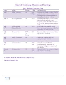 Rimrock Continuing Education and Trainings July Second Quarter 2014 Date Topic