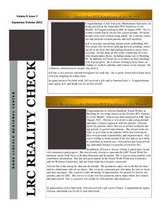 Volume 9, Issue 7  LRC REALITY CHECK DHHS LINCOLN REGIONAL CENTER