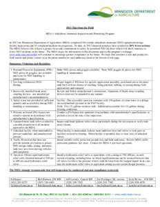 2013 Tips from the Field MDA’s Anhydrous Ammonia Inspection and Permitting Program In 2012 the Minnesota Department of Agriculture (MDA) completed 104 routine anhydrous ammonia (NH3) equipment/storage facility inspecti