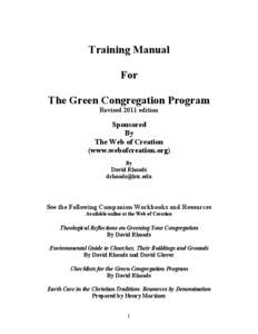 Training Manual For The Green Congregation Program Revised 2011 edition  Sponsored