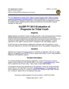 OJJDP FY 13 Evaluation of Programs for Tribal Youth