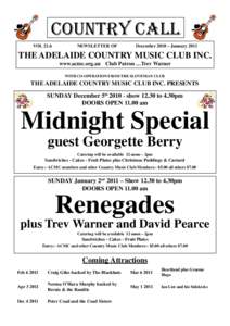 Adelaide Country Music Club Country Call DecemberJanuary 2011 Issue - Vol 21.6