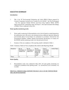 EXECUTIVE SUMMARY Introduction 1.  This is the 30th Environmental Monitoring and Audit (EM&A) Report prepared by