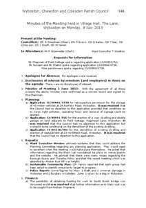 Wyboston, Chawston and Colesden Parish Council  148 Minutes of the Meeting held in Village Hall, The Lane, Wyboston on Monday, 8 July 2013