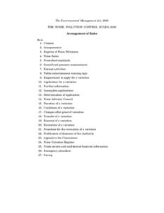 The Environmental Management Act, 2000 THE NOISE POLLUTION CONTROL RULES, 2000 Arrangement of Rules Rule 1. Citation 2. Interpretation