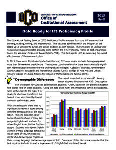 2013  IA–8  Data Ready for ETS Proficiency Profile The Educational Testing Services (ETS) Proficiency Profile assesses four core skill areas—critical thinking, reading, writing, and mathematics. This test was admin