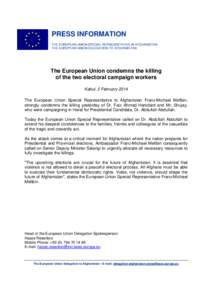 [removed]EUSR Press Release - Condemning the killing of the two electoral campaign workers - ENGLISH