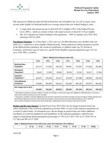 Medicaid Expansion Update Human Services Department January 2015 The expansion of Medicaid under the Patient Protection and Affordable Care Act (ACA) makes lower income adults eligible for Medicaid health care coverage a